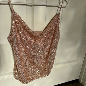 Heart Loom Peach pink sequined tank top XS